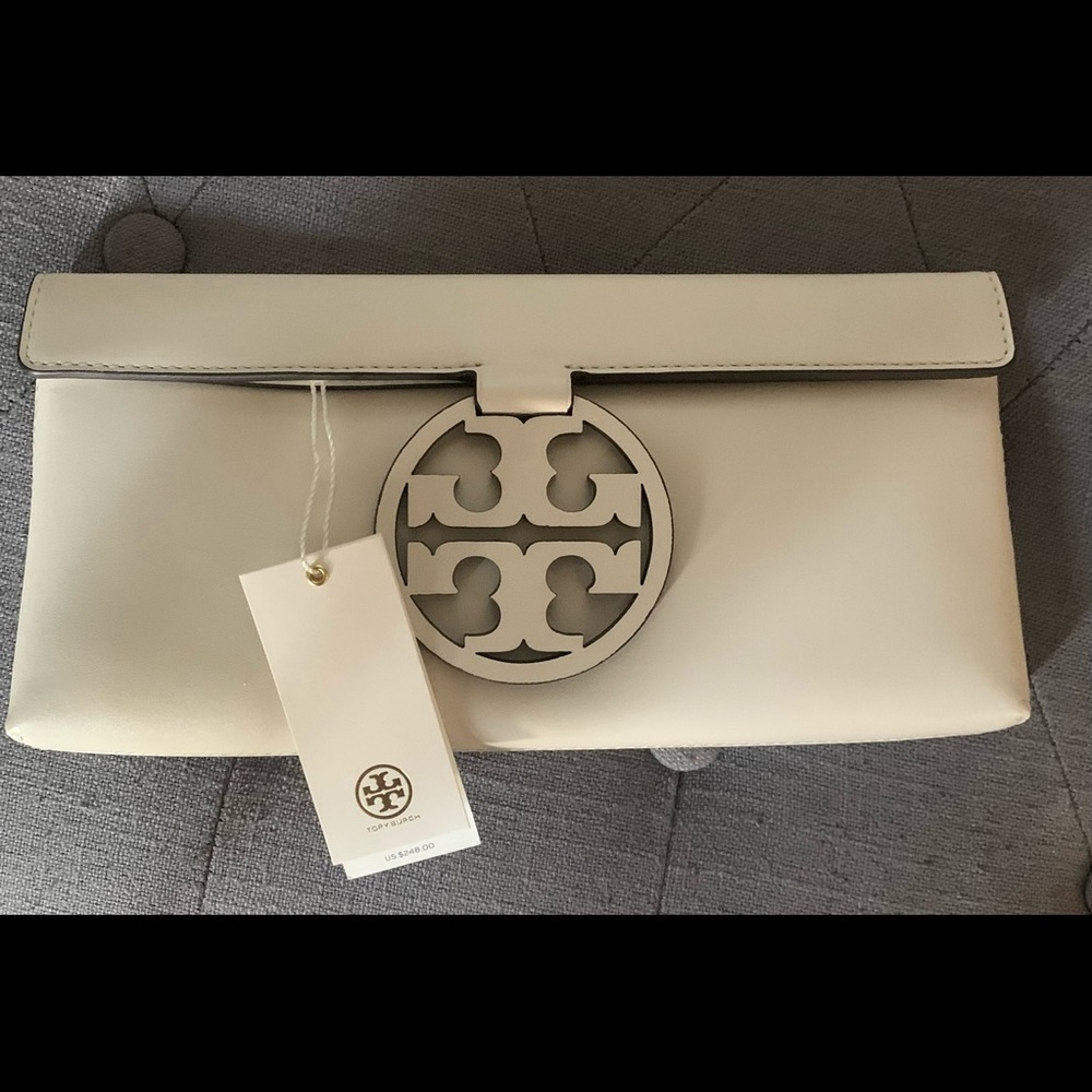 Authentic Tory Burch Miller Clutch off white